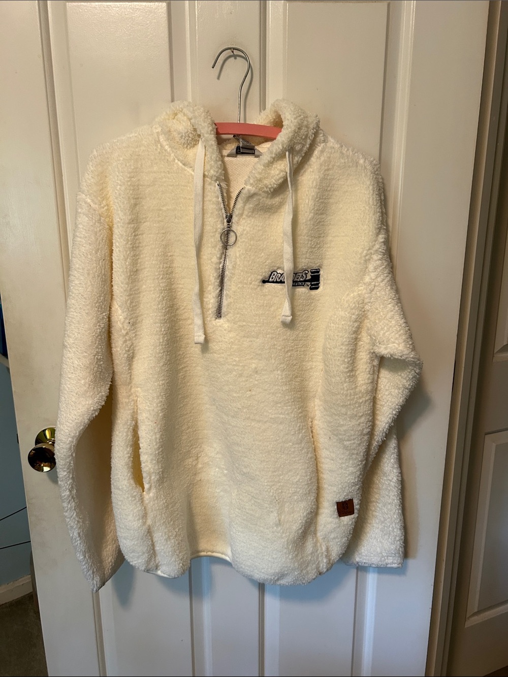 Cozy Cream Sherpa Half-Zip Hoodie size small Brandeis athletics